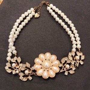 Betsey Johnson Pearl Crystal Flower Necklace
